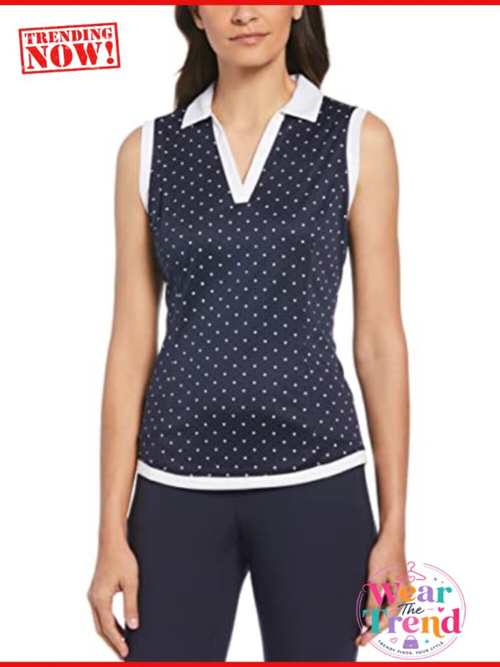 Sleeveless Golf Polo Shirt Polka Dot Print Moisture Wicking